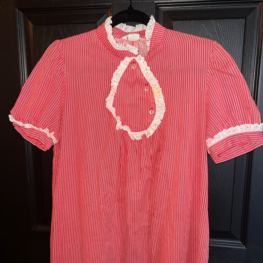 Annie Red and White Striped Dress with Lace Detail